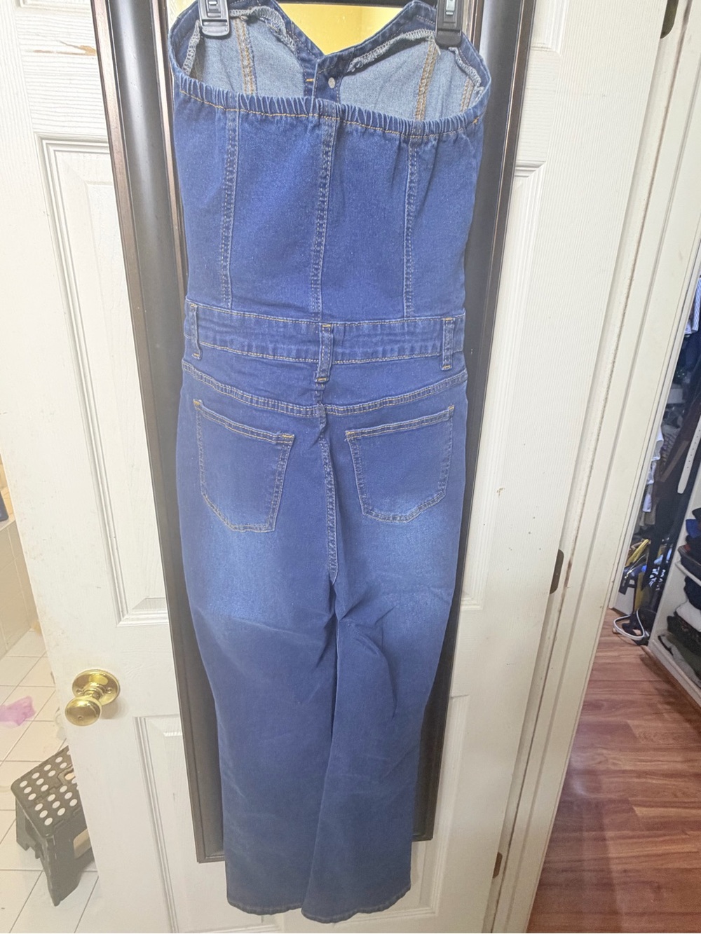 SHEIN Dark Blue Strapless Denim Overalls